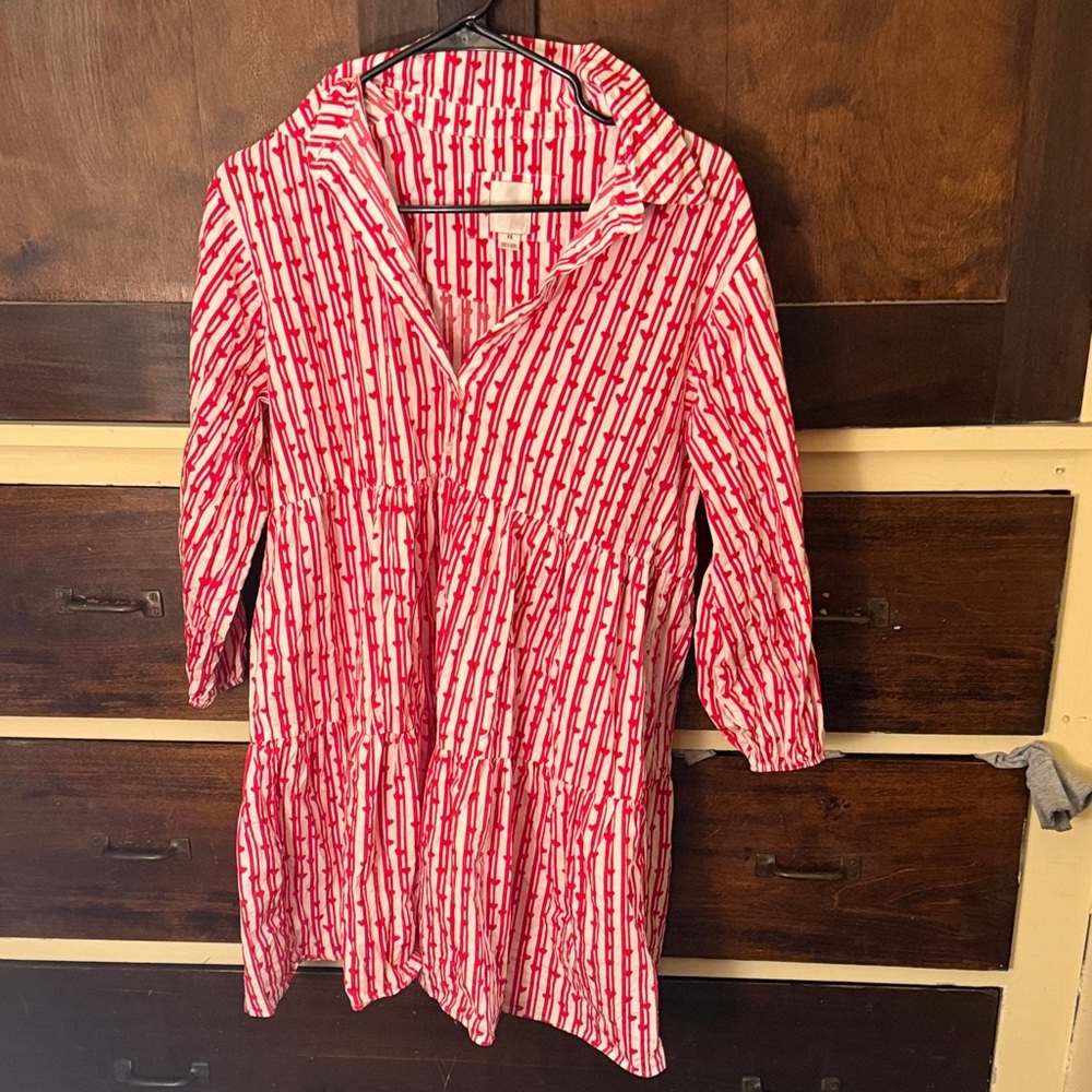 Maeve Red and White Heart Striped Mini Dress